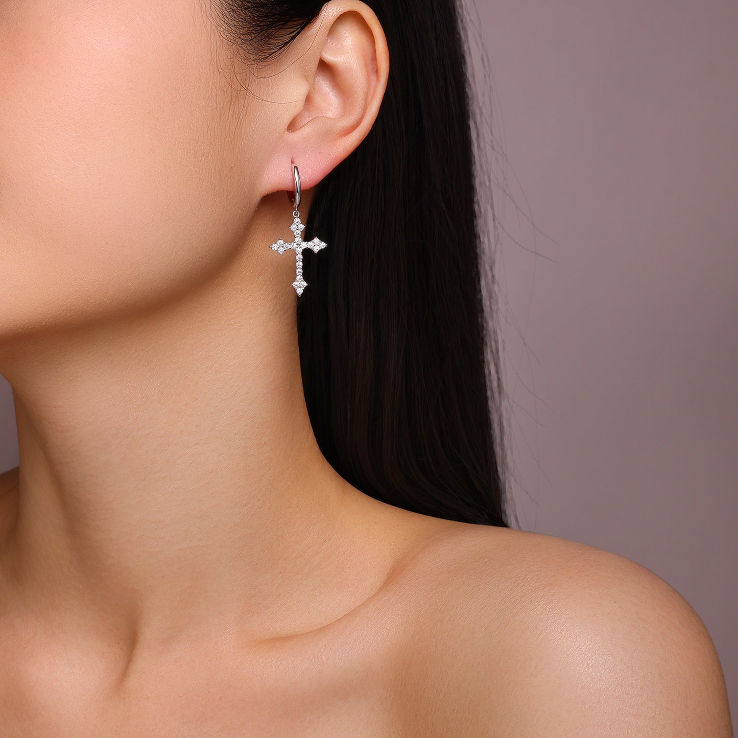 Planderful Moissanite Cross Pendant And Earrings Set For Her 1.38ct VVS 3EX S925 Silver Plated