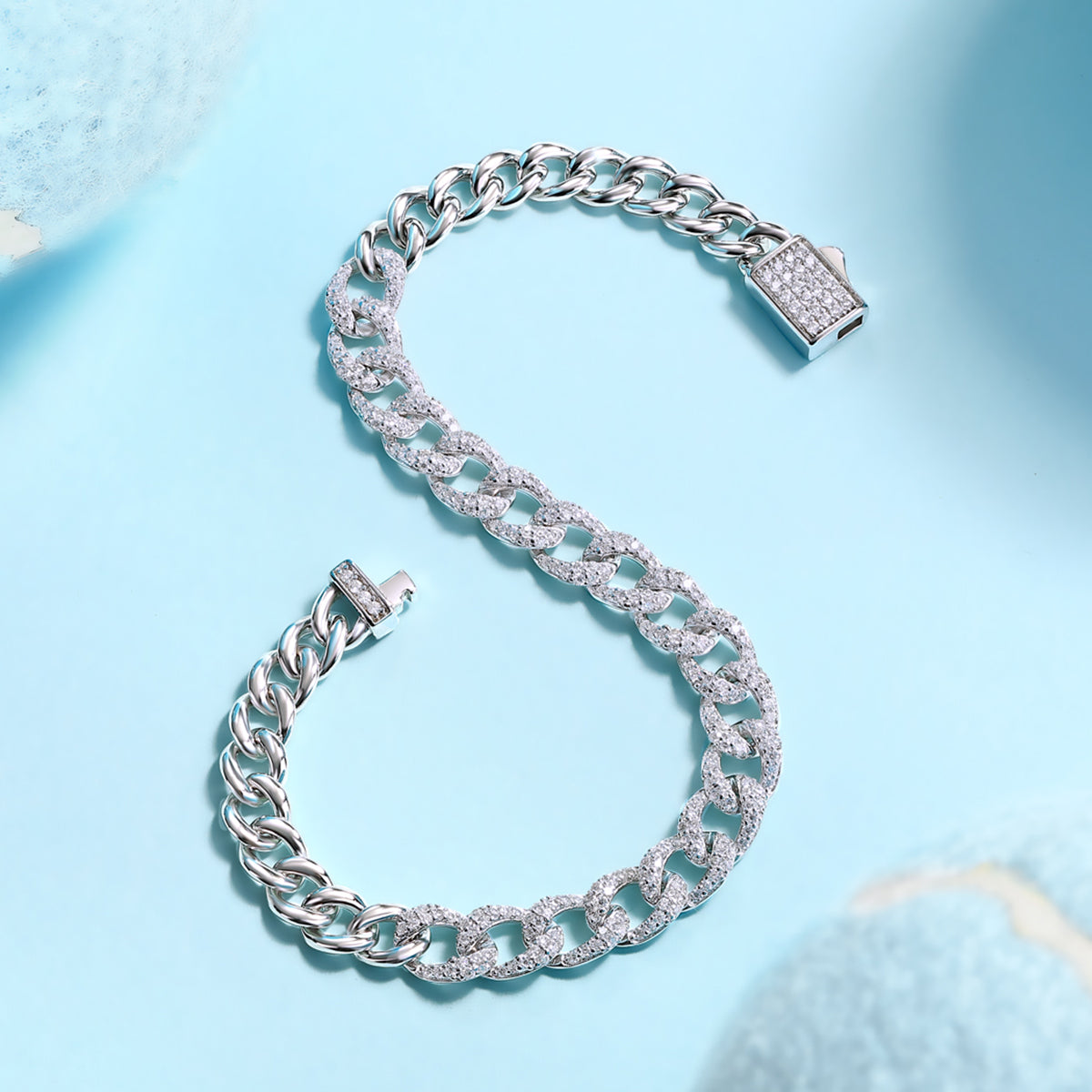 Planderful Moissanite Cuban Chain Bracelet Exquisite Sparkle S925 Silver Plated Platinum For Women