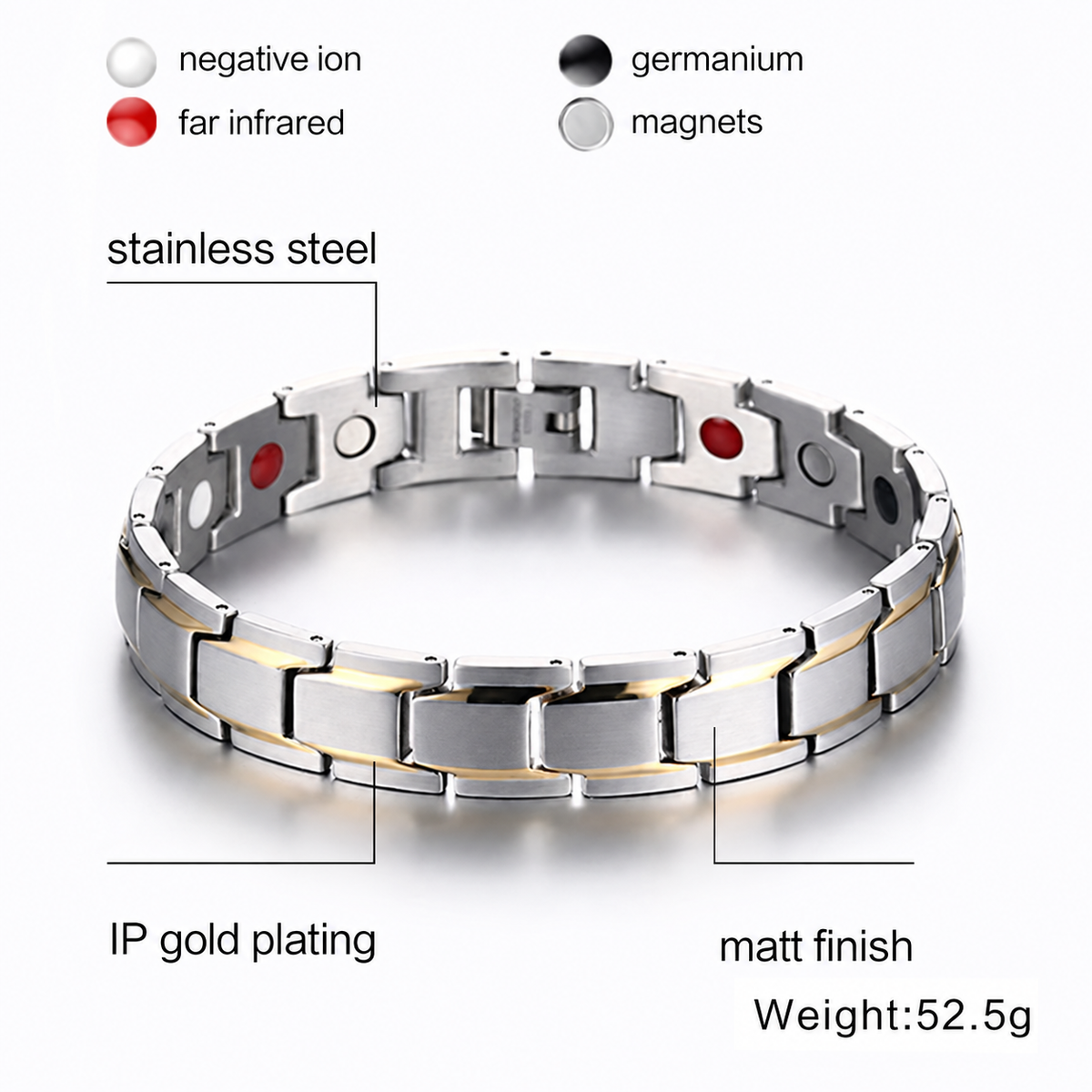 Silver and gold bracelet specifications in English
