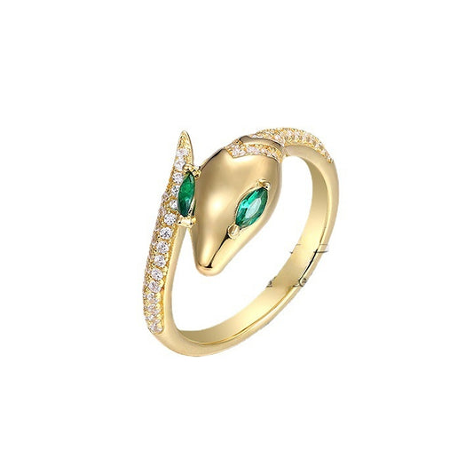 Snake with Marquise Green Zircon Silver Ring
