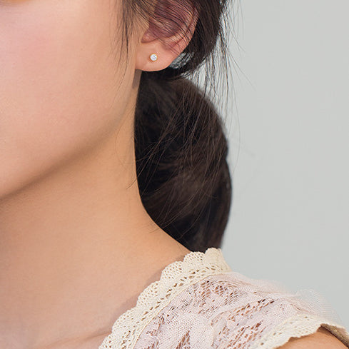 Small Round Zircon Silver Studs Earrings for Women