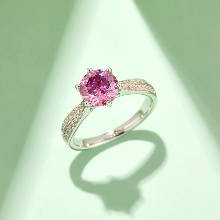 (Four Colours) 1.5CT Moissanite Round Cut Cathedral Ring for Women