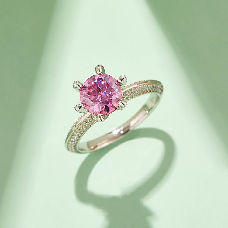 (Four Colours) 1.5CT Moissanite Round Cut Cathedral Ring for Women