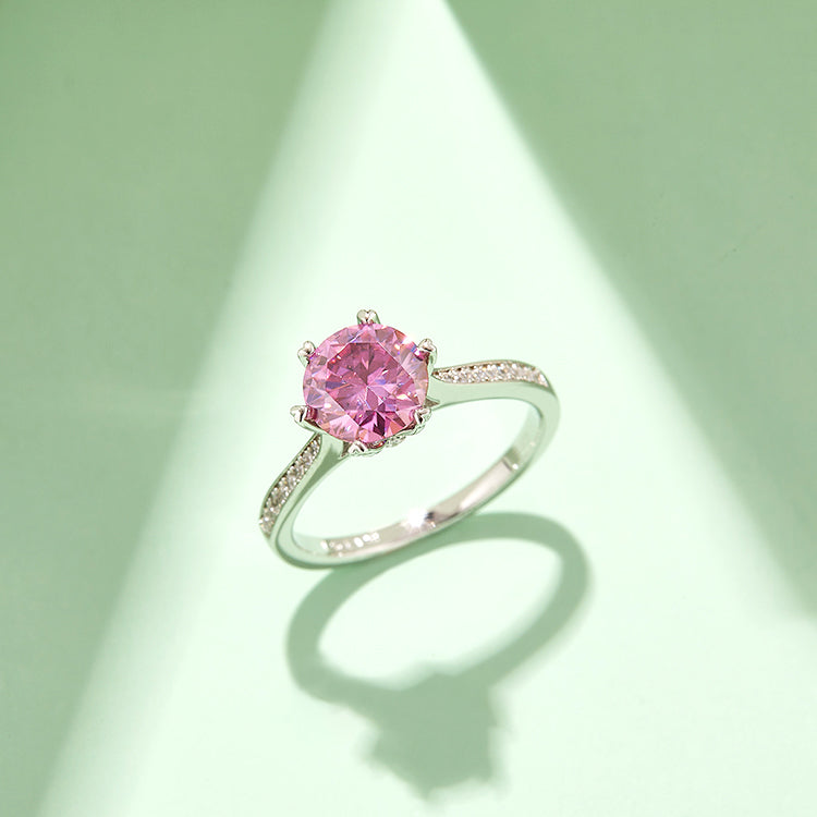 (Four Colours) 1.5CT Moissanite Round Cut Cathedral Ring for Women