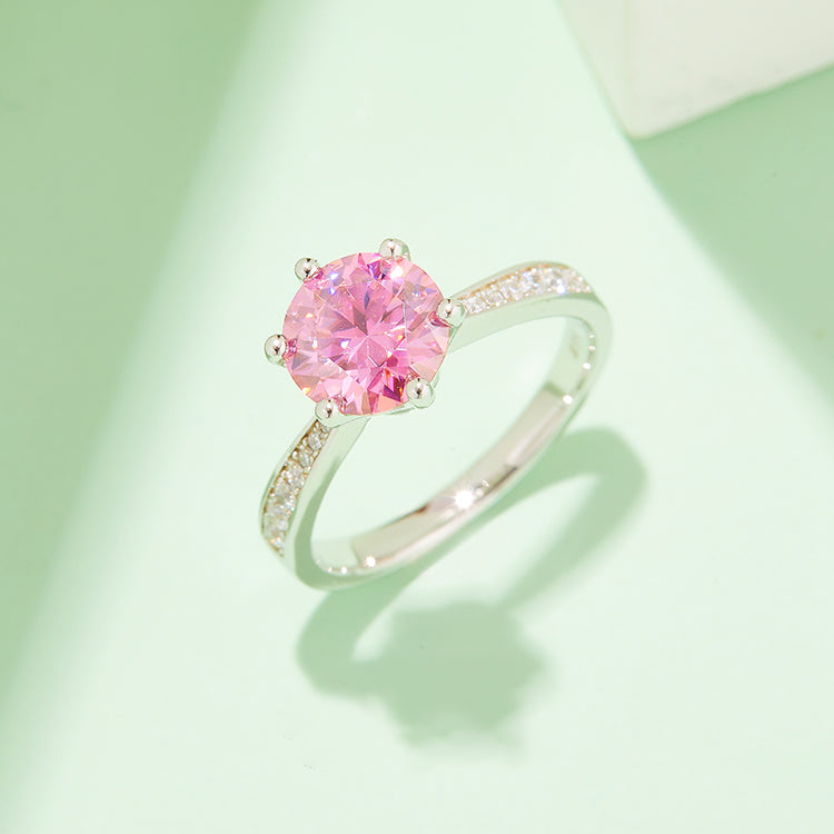 (Four Colours) 1.5CT Moissanite Round Cut Cathedral Ring for Women