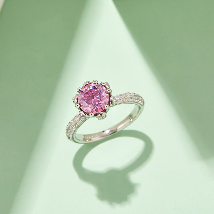 (Four Colours) 1.5CT Moissanite Round Cut Cathedral Ring for Women