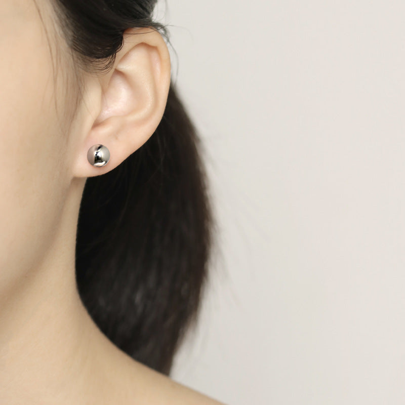 Round Bead Silver Studs Earrings for Women