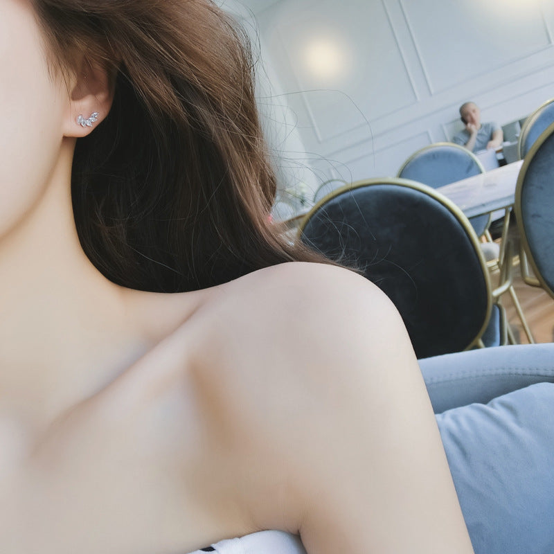 Marquise Shape Zircon Leaves Studs Earrings for Women