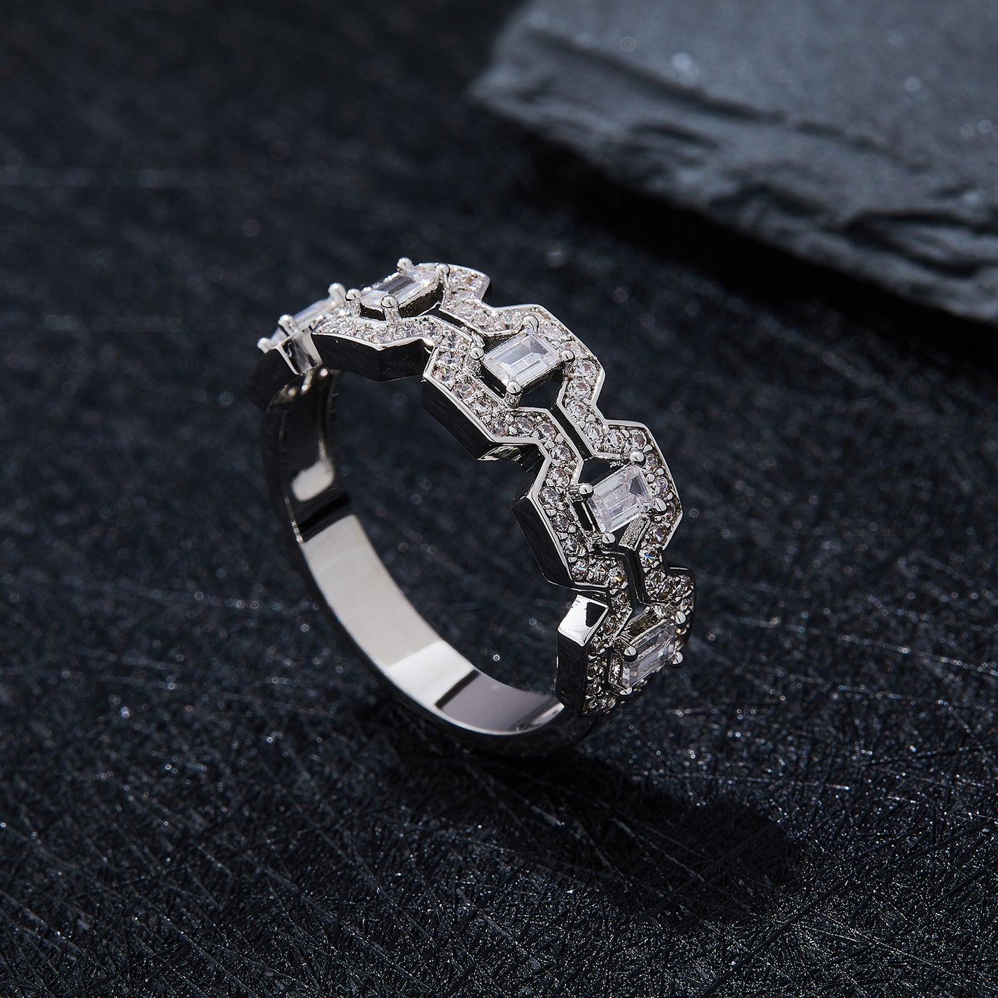 Concave & Convex Full Eternity Moissanite Band Ring for Women