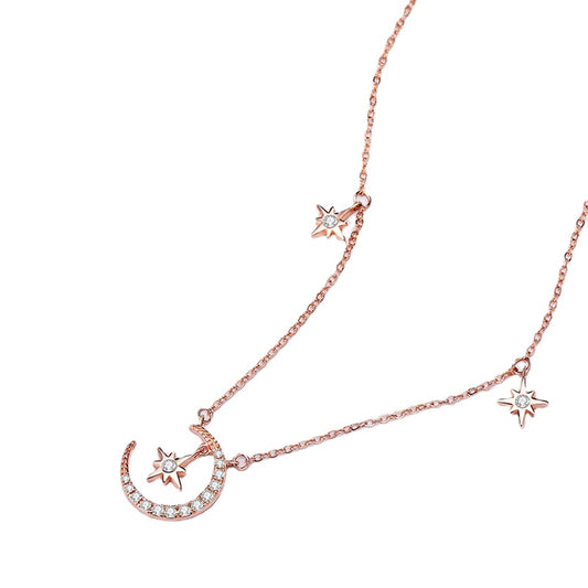 Zircon Star Moon Pendant Silver Necklace for Women