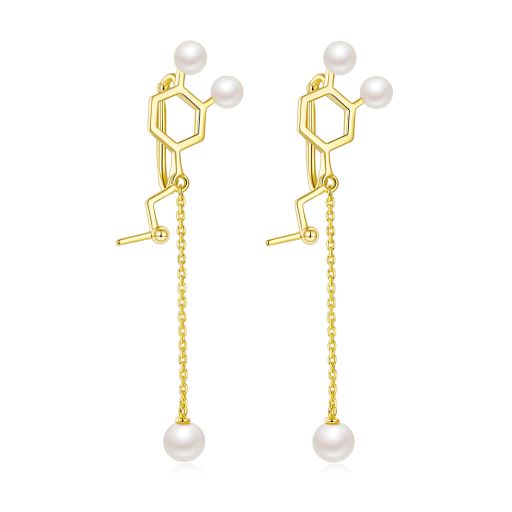 Golden Molecule Structure Shape Enamel with Pearl Ear Bone Clips for Women