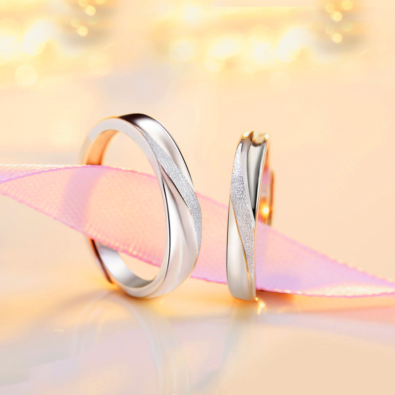 Frosted Stripe Silver Couple Ring for Women