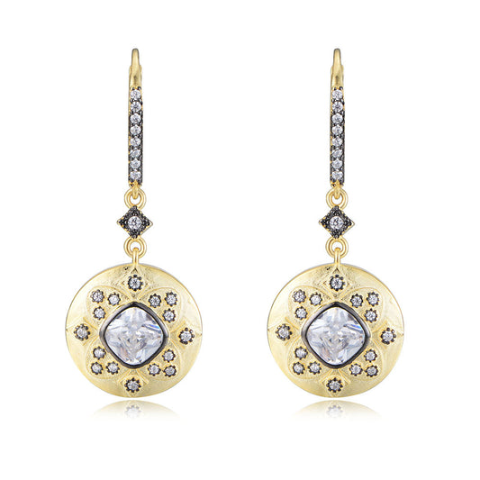 Vintage Circle with Zircon Silver Drop Earrings for Women