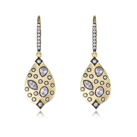 Vintage Plated 14K Gold with Zircon Silver Drop Earrings for Women