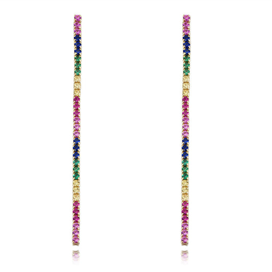 Long Tassel with Colourful Zircon Silver Drop Earrings for Women