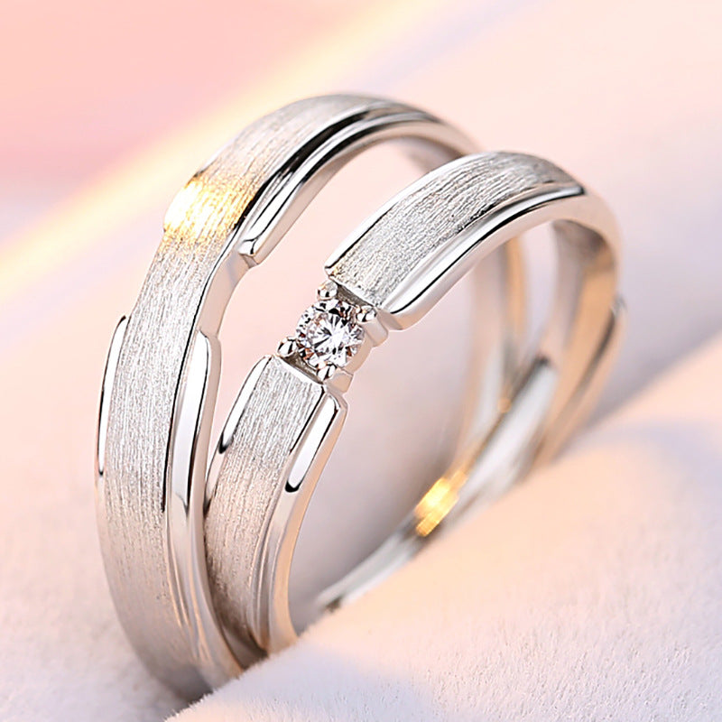 Frosted with Zircon Silver Couple Ring for Women