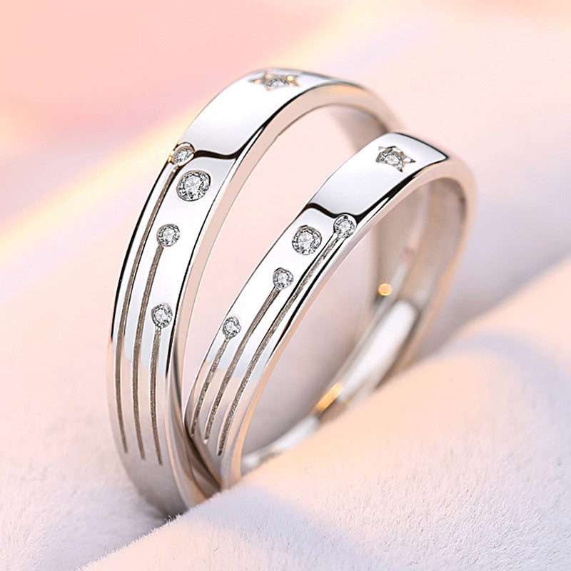 Zircon Meteor Shower Silver Couple Ring