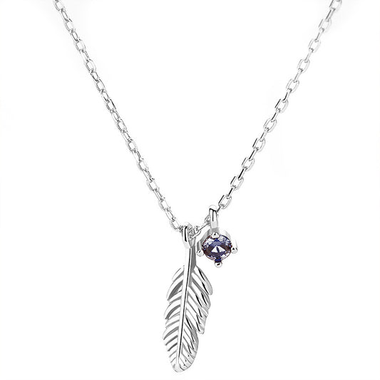 Leaf with Blue Zircon Silver Necklace for Women