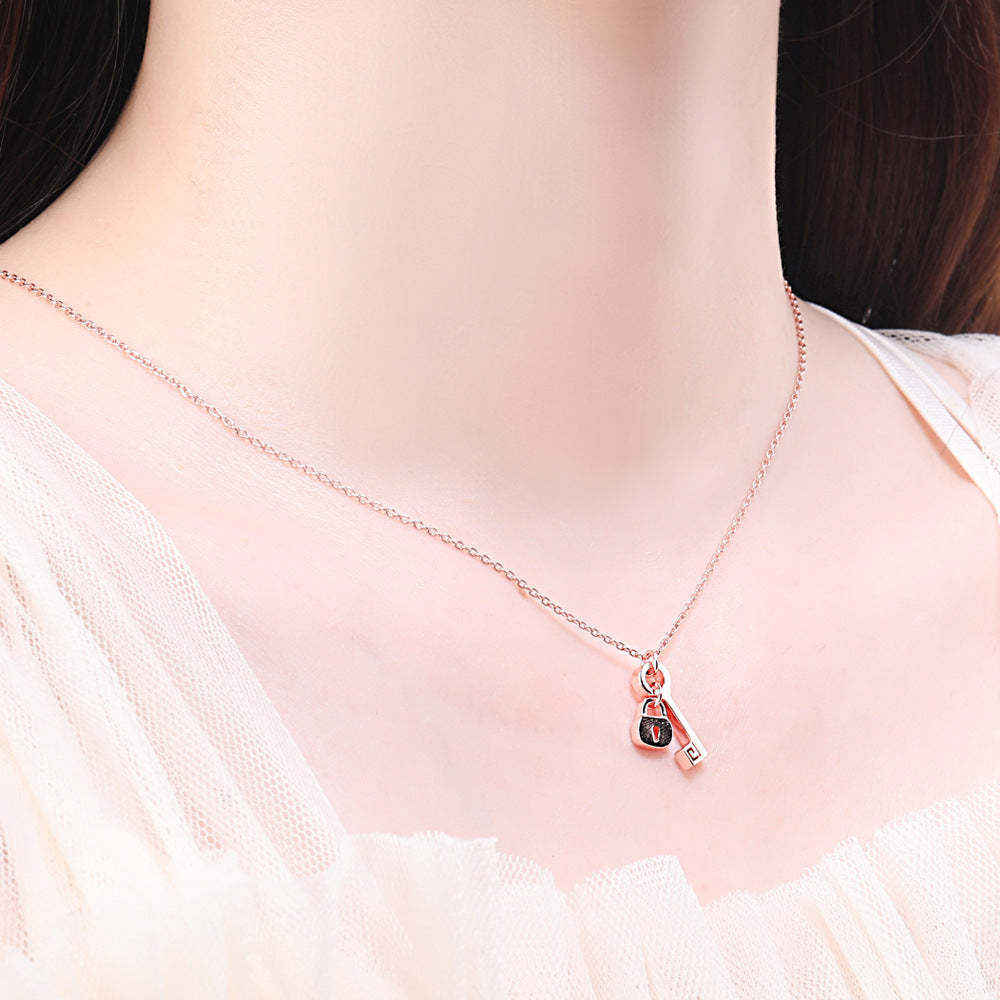 Lock and Key Pendant Silver Necklace for Women
