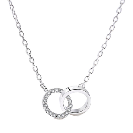 Double Circle Buckle with Zircon Pendant Silver Necklace for Women