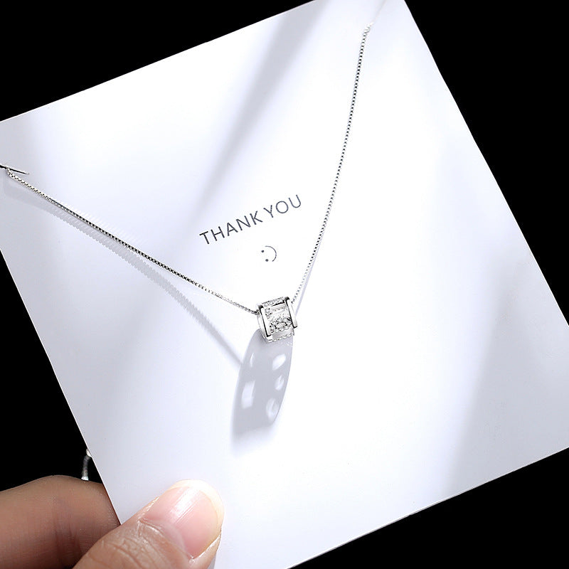 Valentine's Day Gift Zircon LOVE Letter Circle Pendant Silver Necklace for Women