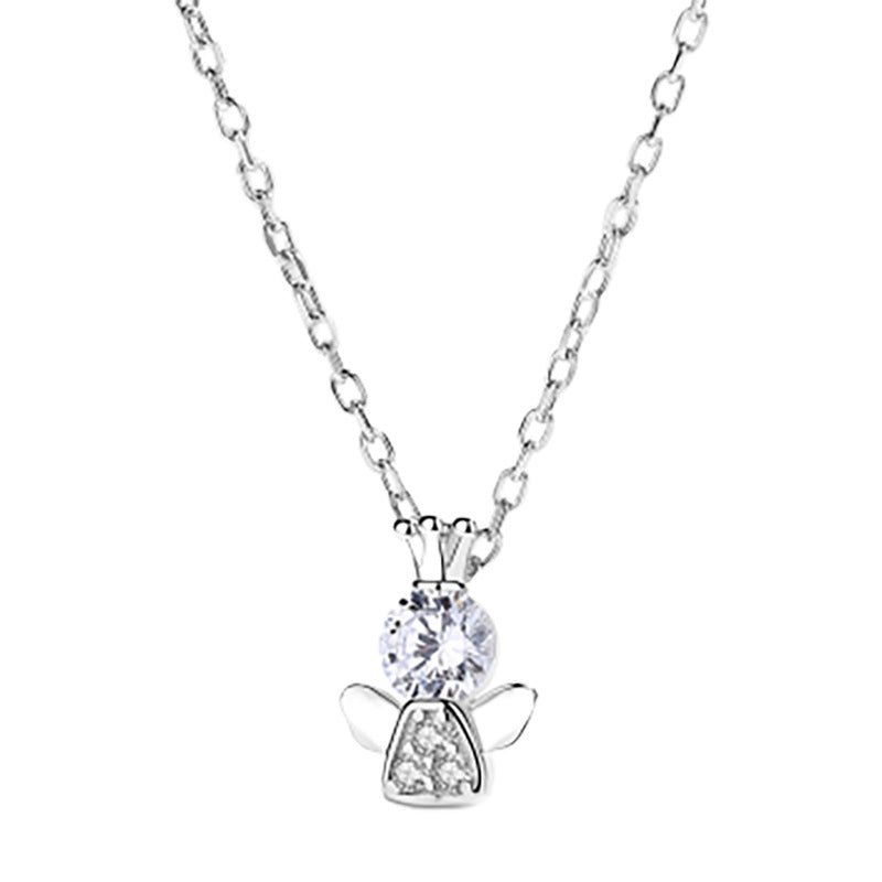 Zircon Crown Angel Silver Necklace for Women