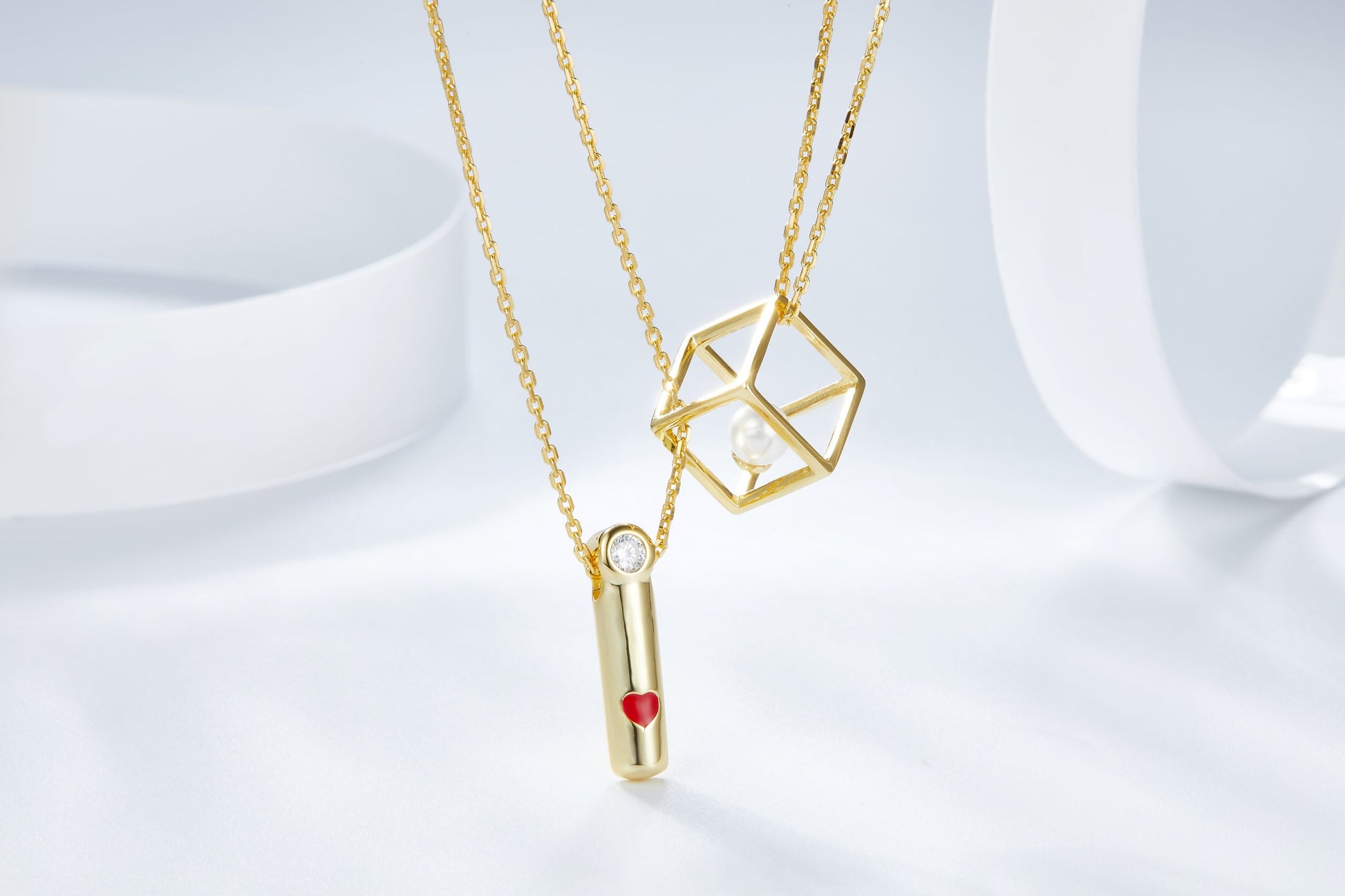 Golden Cube of Love Enamel Necklace for Women