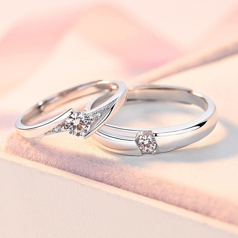 Silver Couple Ring with Round Zircon