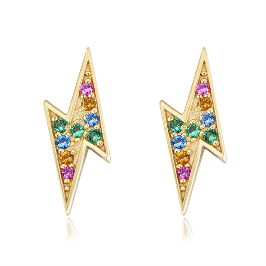Colourful Zircon Lightning Silver Studs Earrings for Women