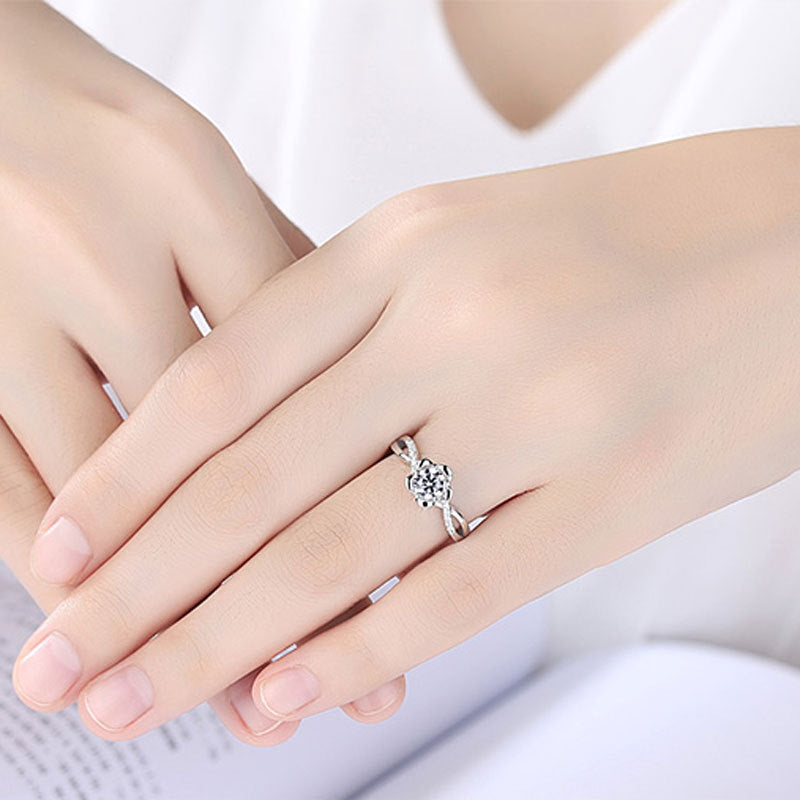 Zircon Peach Flower Silver Ring