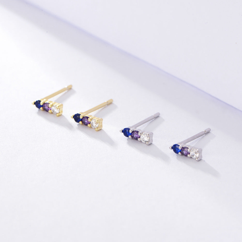 Beading Colourful Zircon Silver Studs Earrings for Women