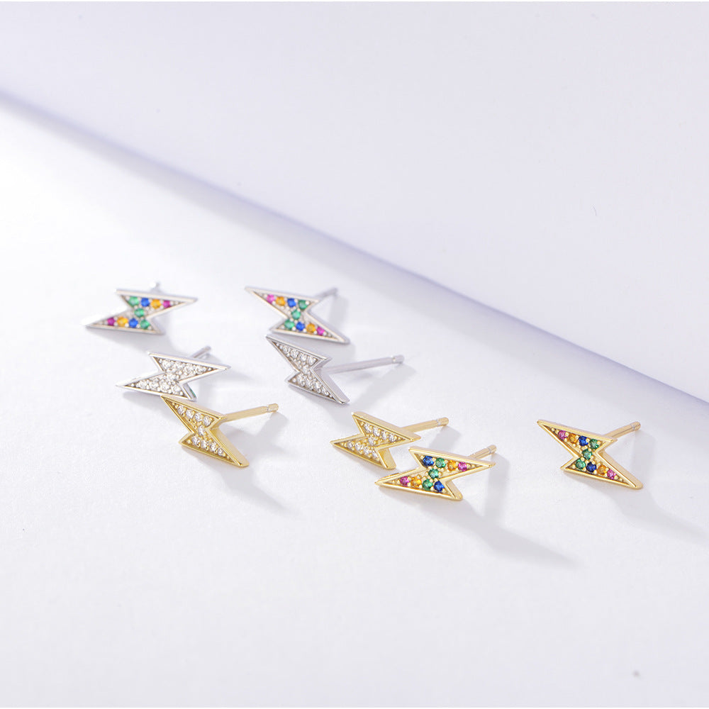 Colourful Zircon Lightning Silver Studs Earrings for Women