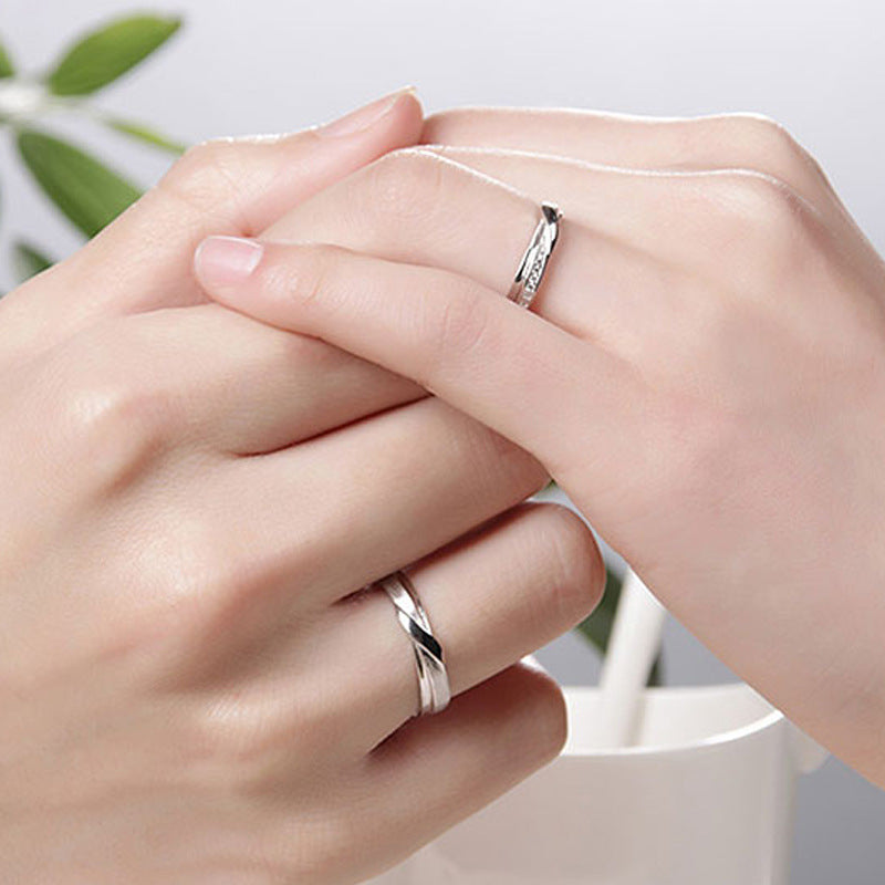 Rotating Stripe Silver Couple Ring