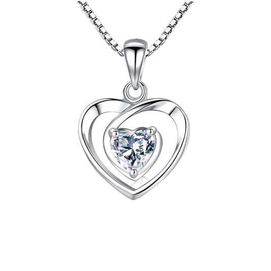 (Pendant Only) Valentine's Day Gift Love Zircon Heart Silver Pendant for Women