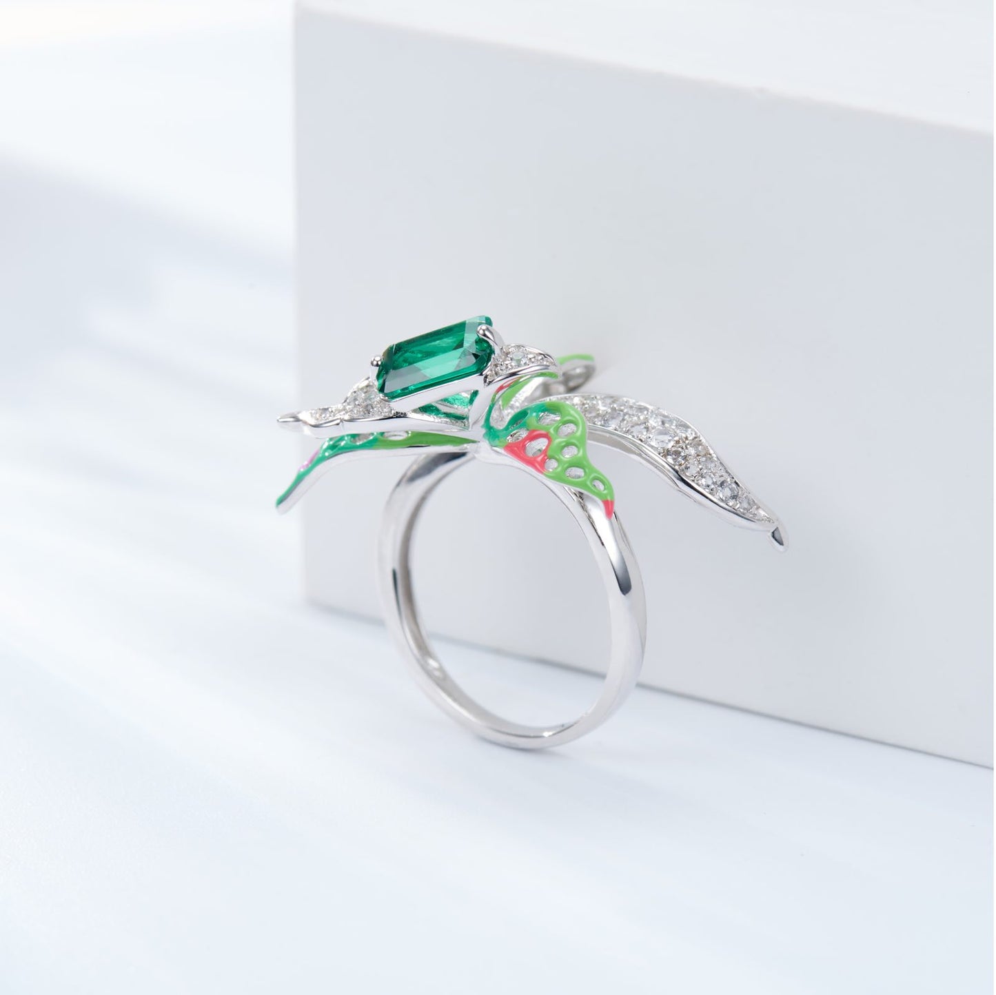 Butterfly Orchid Enamel Silver Ring for Women