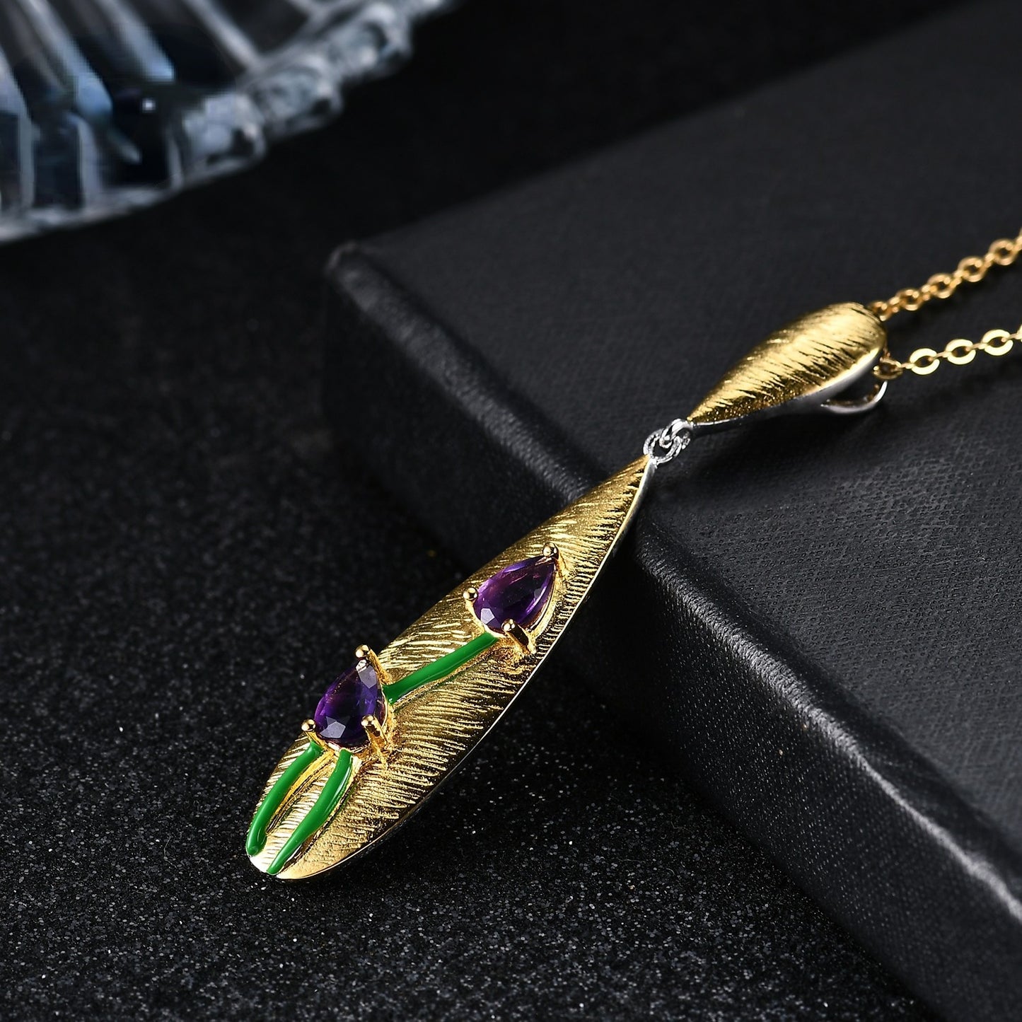 Italian Craftsmanship Vintage Jewelry Style Inlaid Natural Amethyst Flower Pendant Plated K Gold Silver Necklace for Women