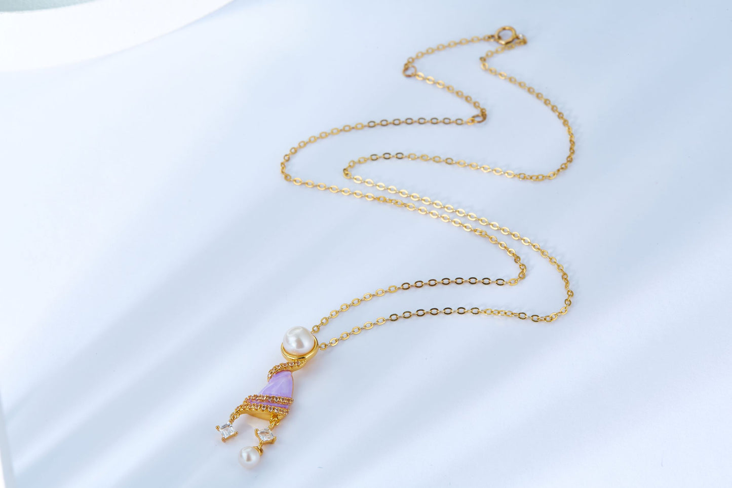 Wind Chimes Enamel with Pearl Necklace for Women