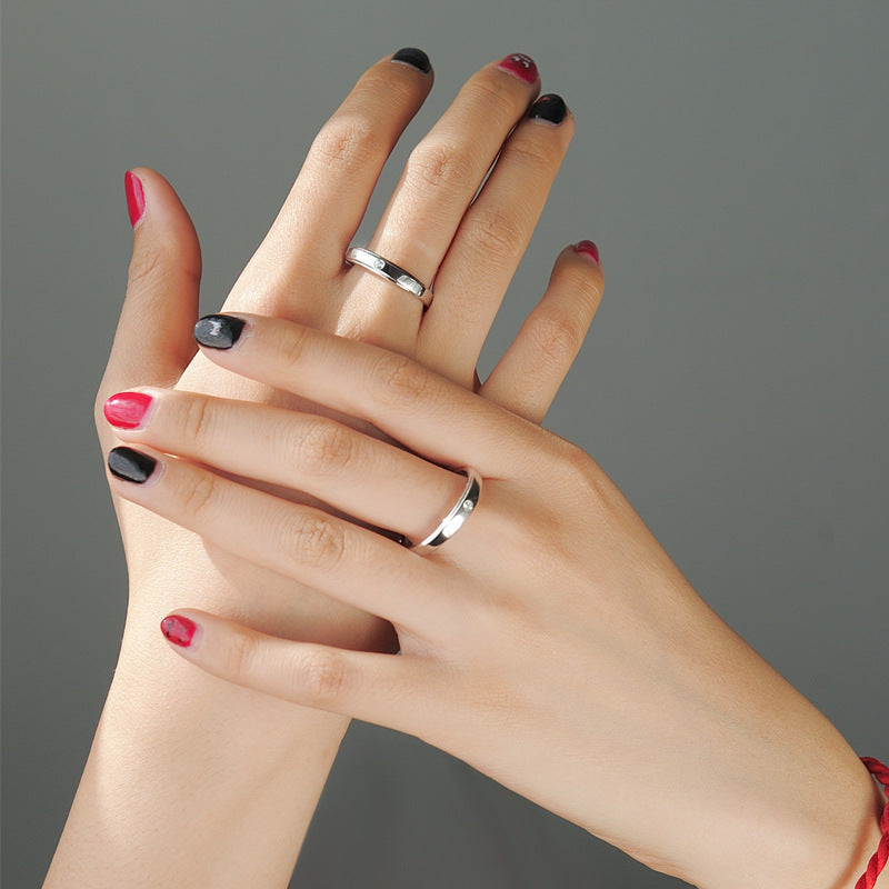 Simple Single Zircon Silver Couple Ring