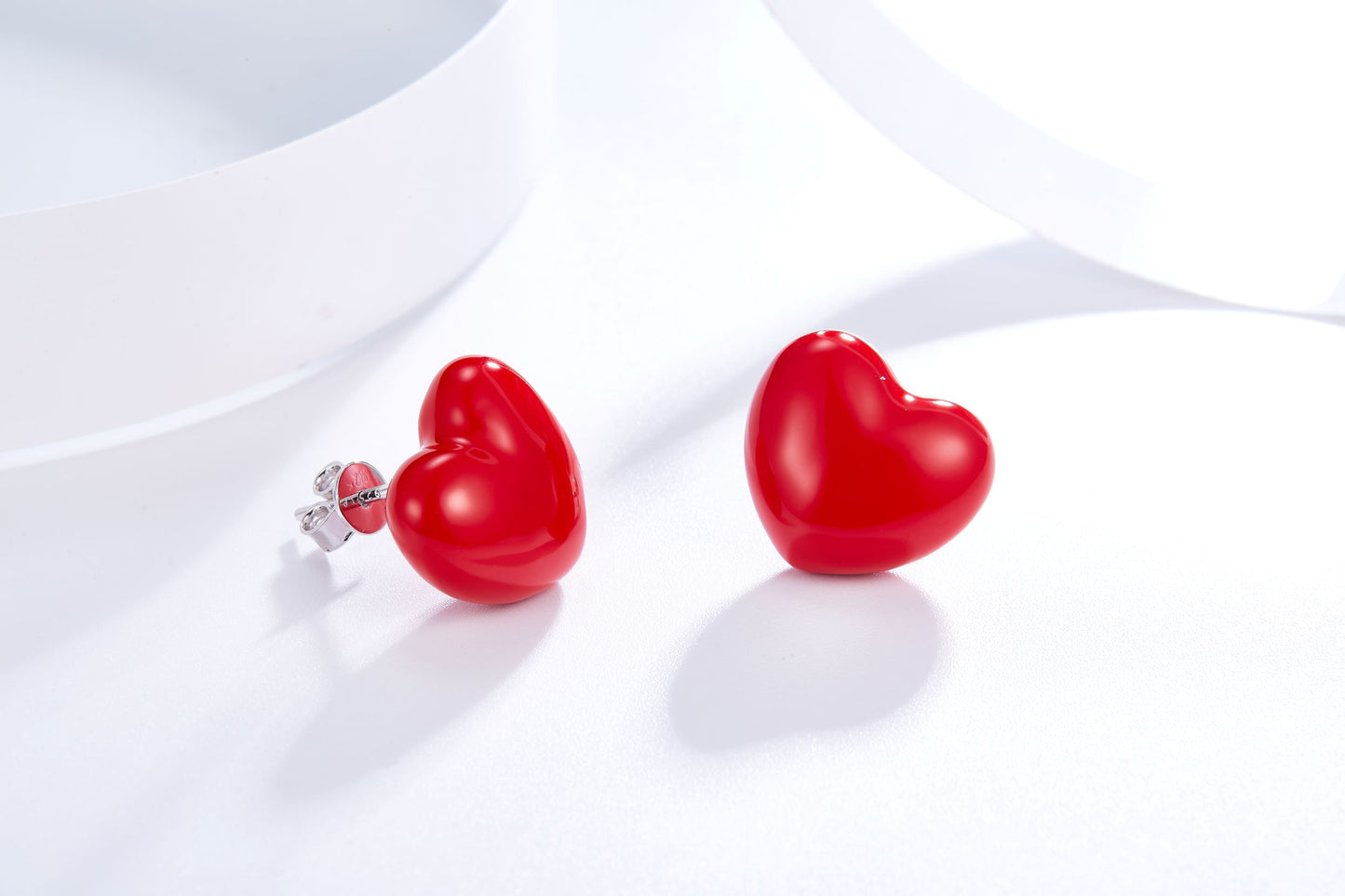 Red Heart Balloon Enamel Silver Studs Earrings for Women