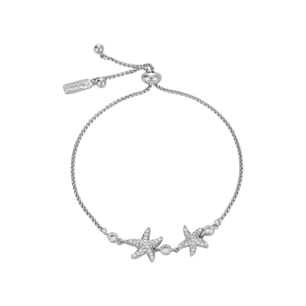 Double Starfish with Zircon Silver Bracelet for Women