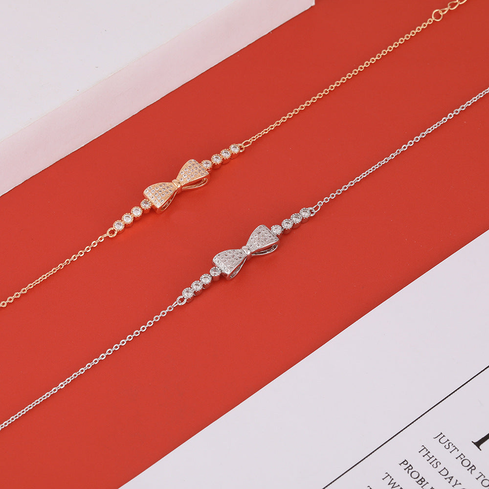 Full Zircon Bow Silver Bracelet for Women