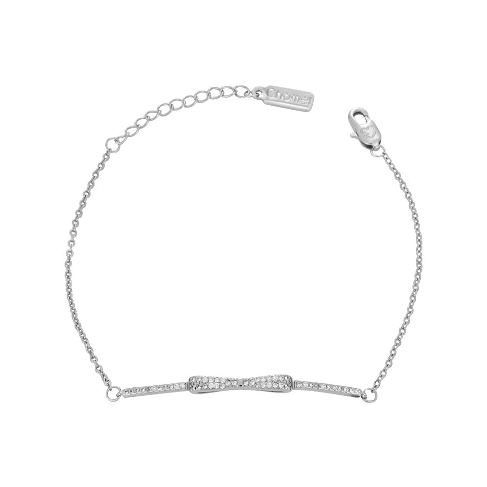 Zircon Thin Bow Silver Bracelet for Women