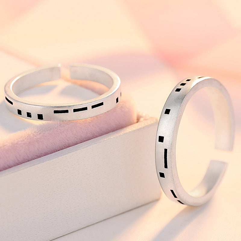 Morse Code Silver Couple Ring for Women