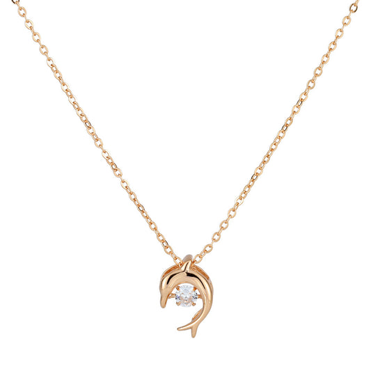 Dolphin with Round Zircon Pendant Silver Necklace for Women