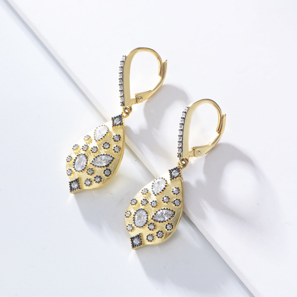 Vintage Plated 14K Gold with Zircon Silver Drop Earrings for Women