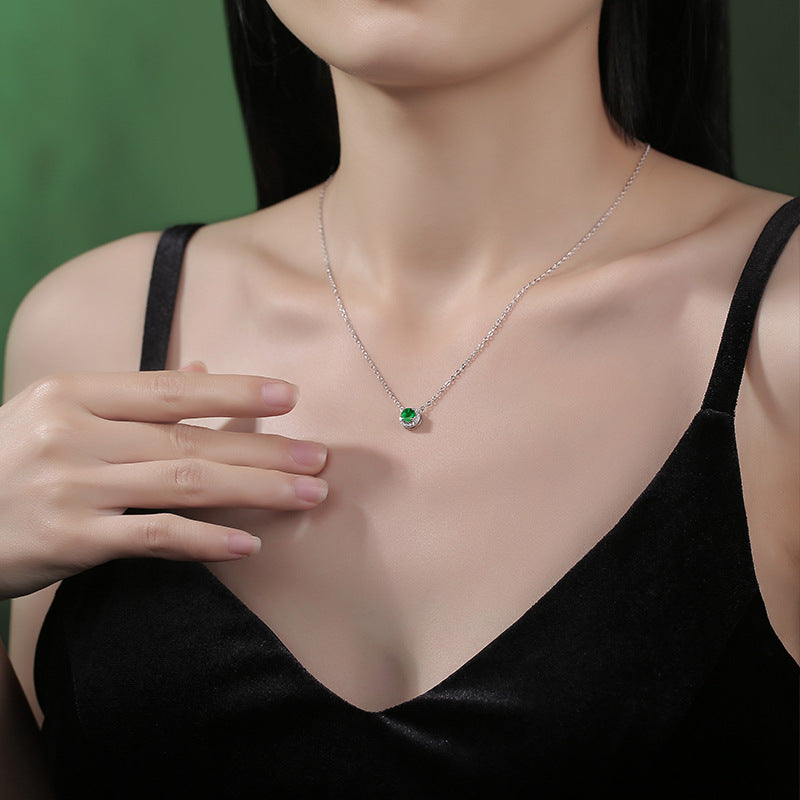 (0.5CT) Lab-Created Emerald Round Ice Cut Solitaire Pendants Necklace for Women