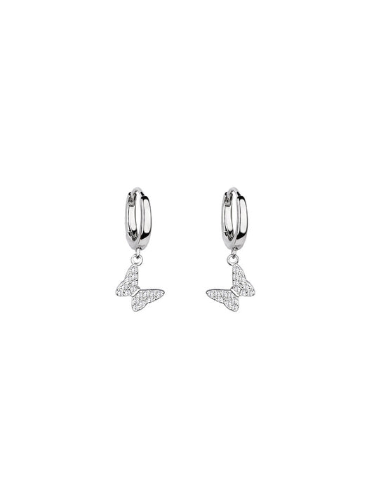 Mini Zircon Butterfly Silver Hoop Earrings for Women