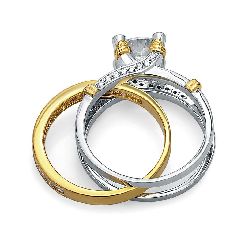 European and American Golden and Silver 925 silver Zircon Set Ring for Women