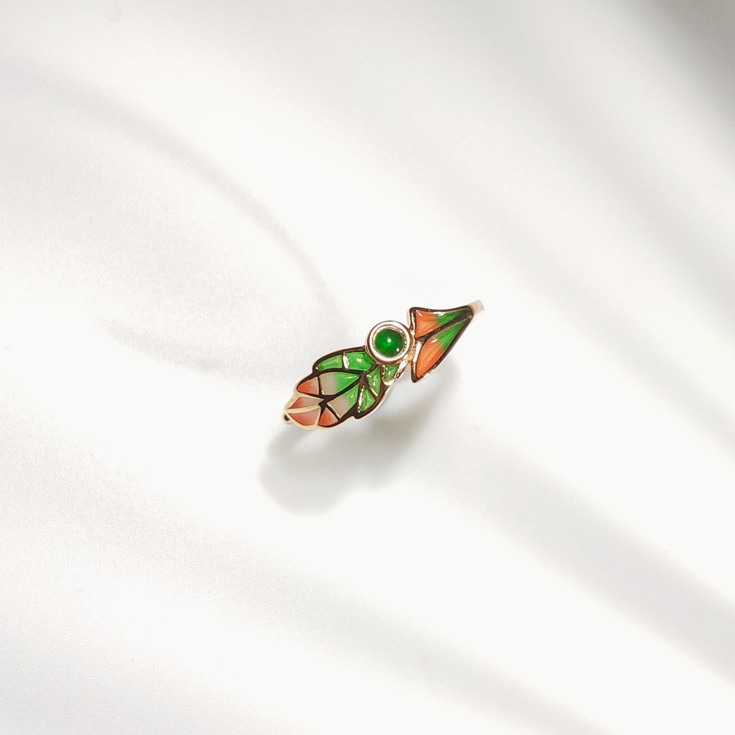 Golden Leaf Enamel Ring for Women