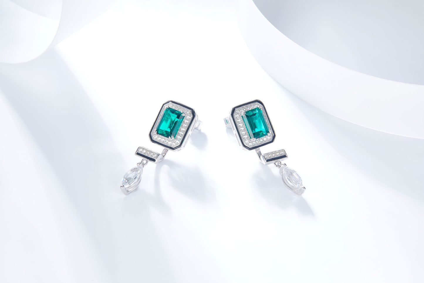 Emerald Colour Square Enamel Silver Drop Earrings for Women